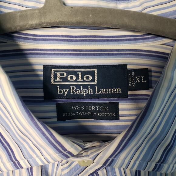 Polo Ralph Lauren Dress Shirt Men XXL Blue Striped Button Down Westerton 52x31 - Picture 2 of 7